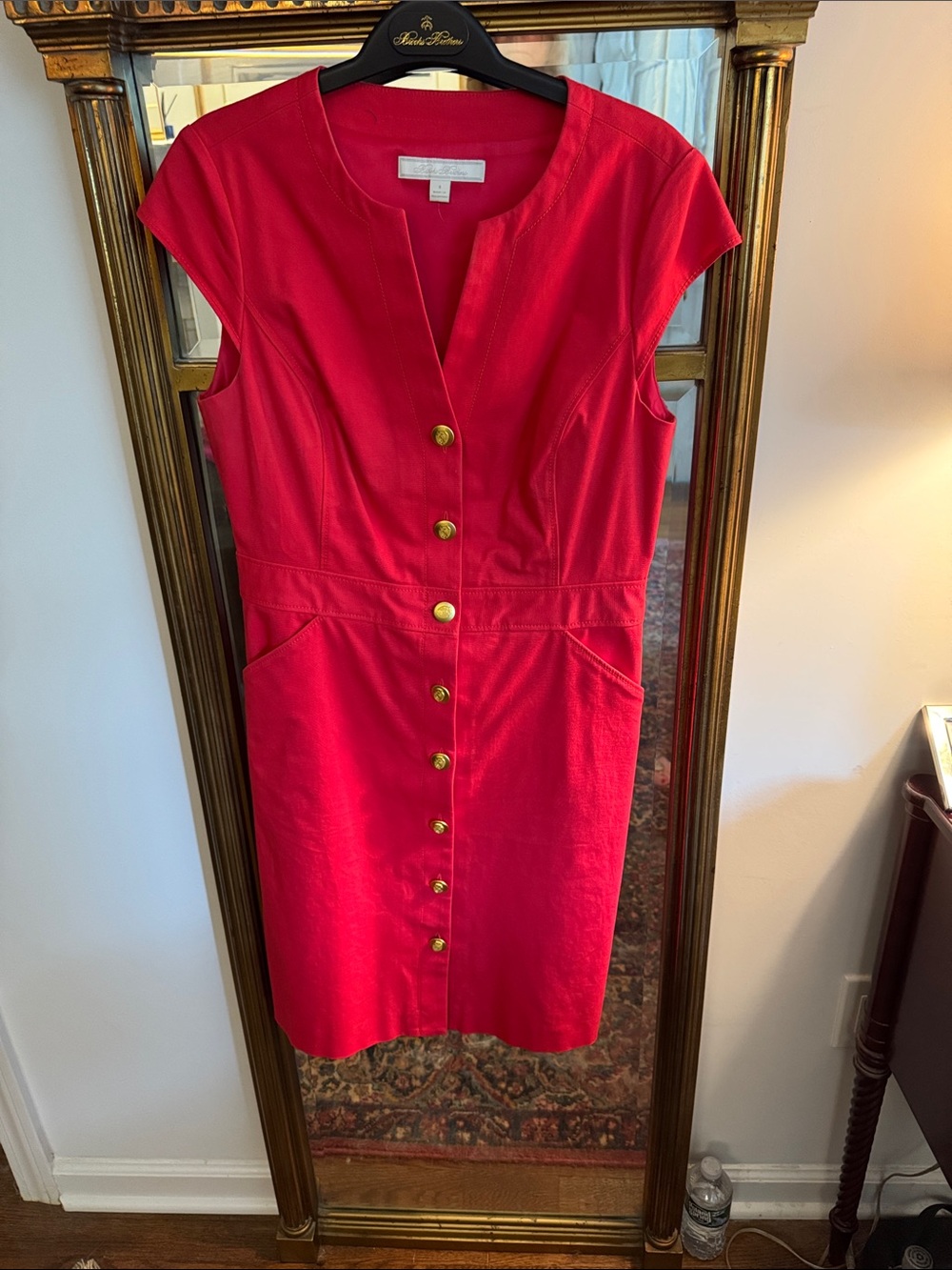 Brooks Brothers red dress with brass buttons and side pockets